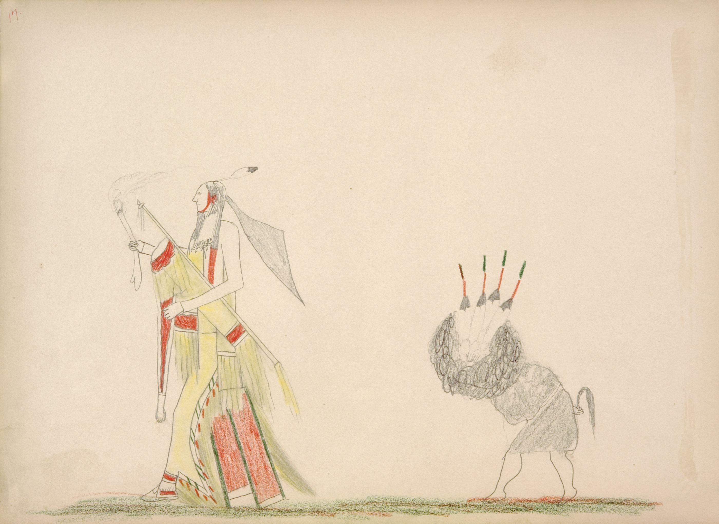 Tine-tah and Young Man Dressed to Represent Buffaloes