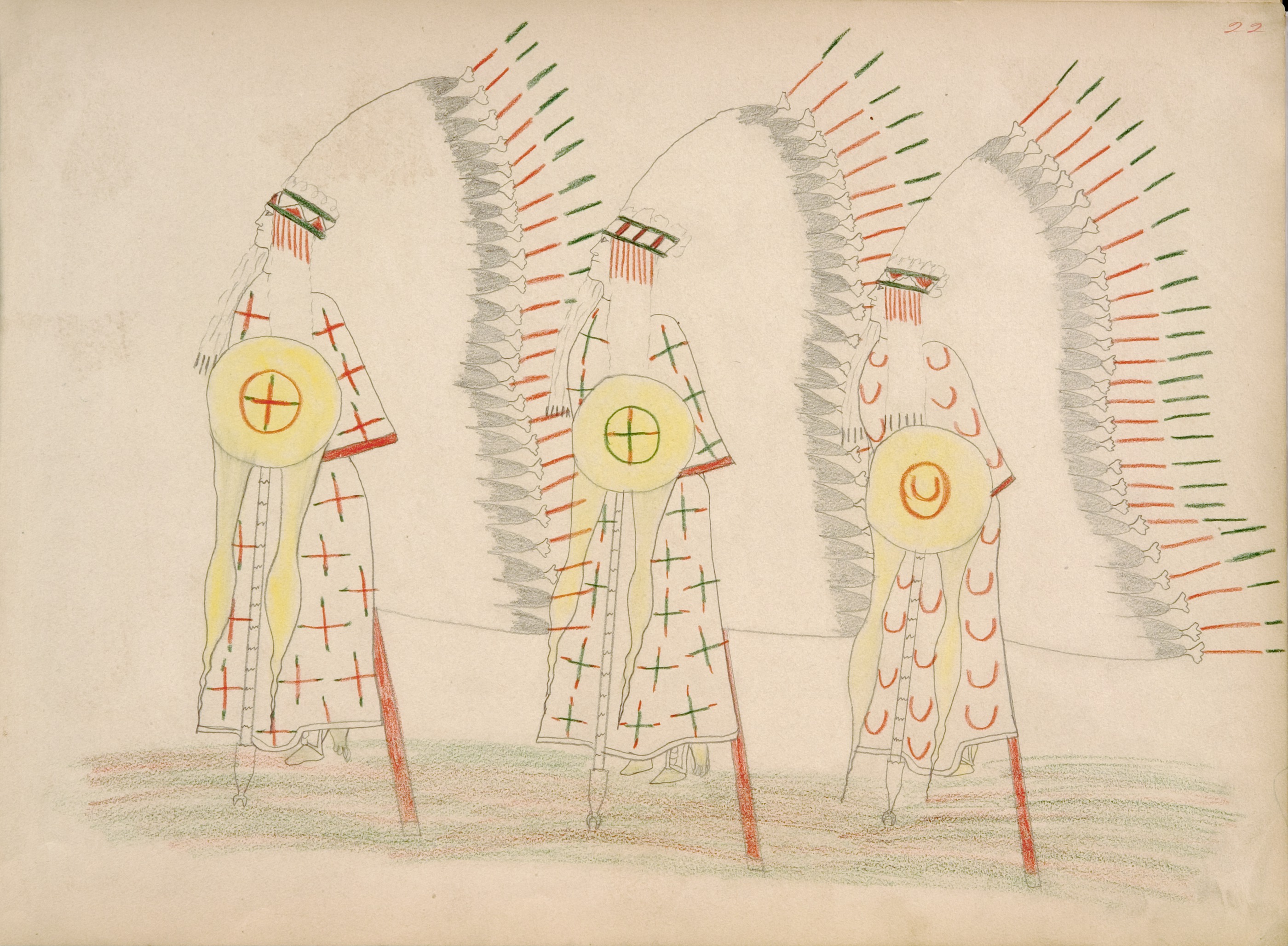 Hoaf-to-ti (Kiowa) and Two Braves Dancing War Dance