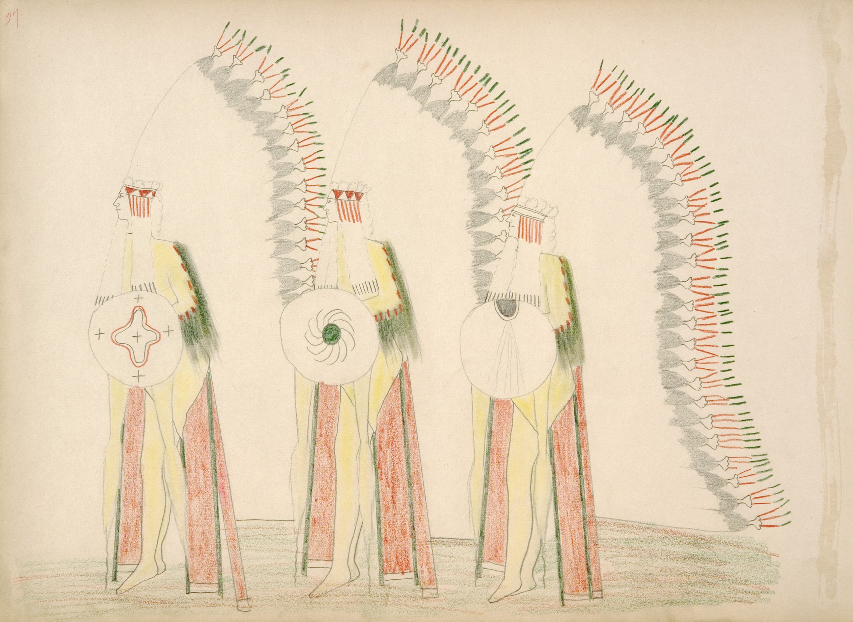 White Horse (Kiowa) and Two of His Braves Dancing