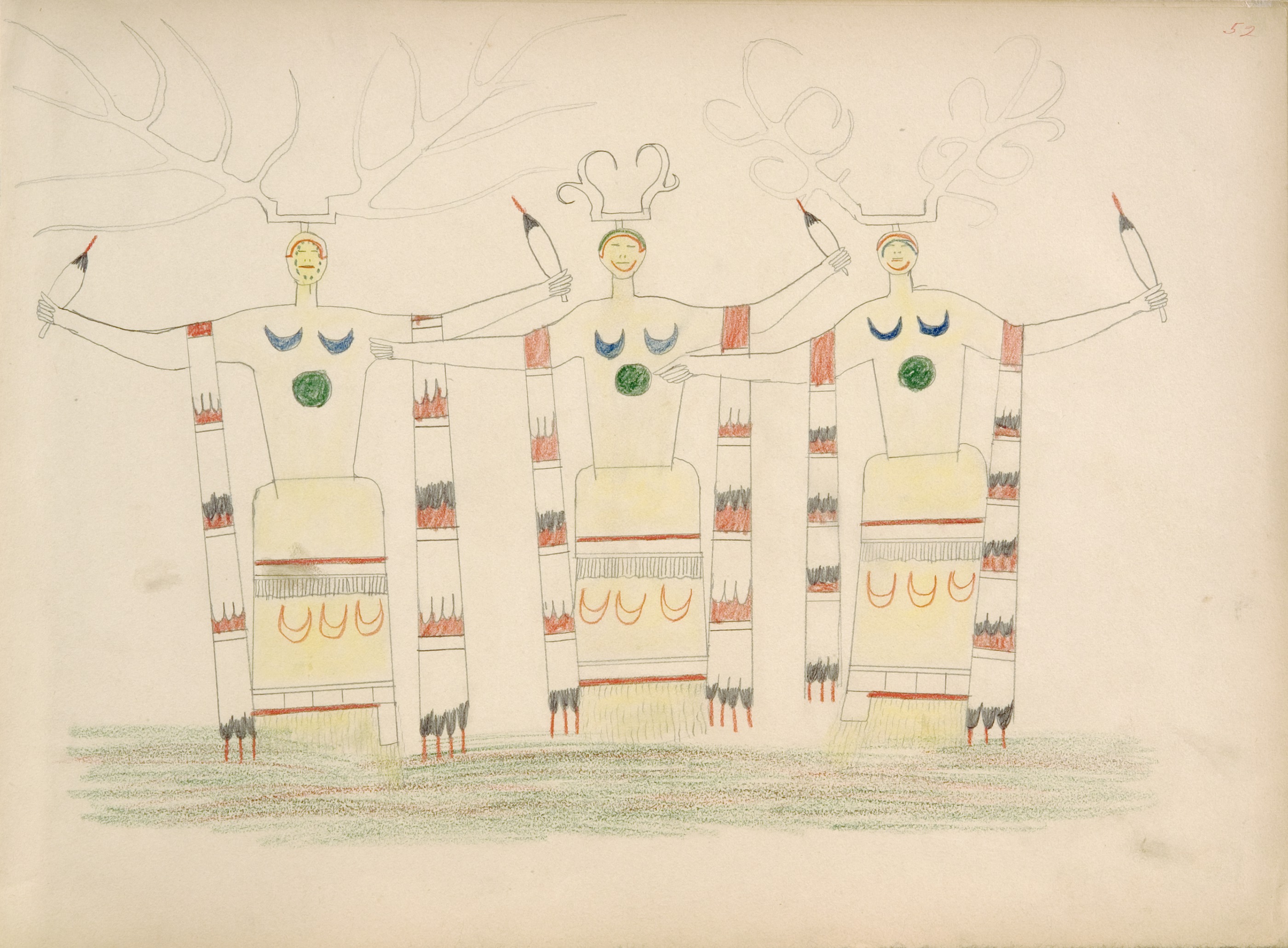 Tso-tigh and Two Braves Dancing War Dance