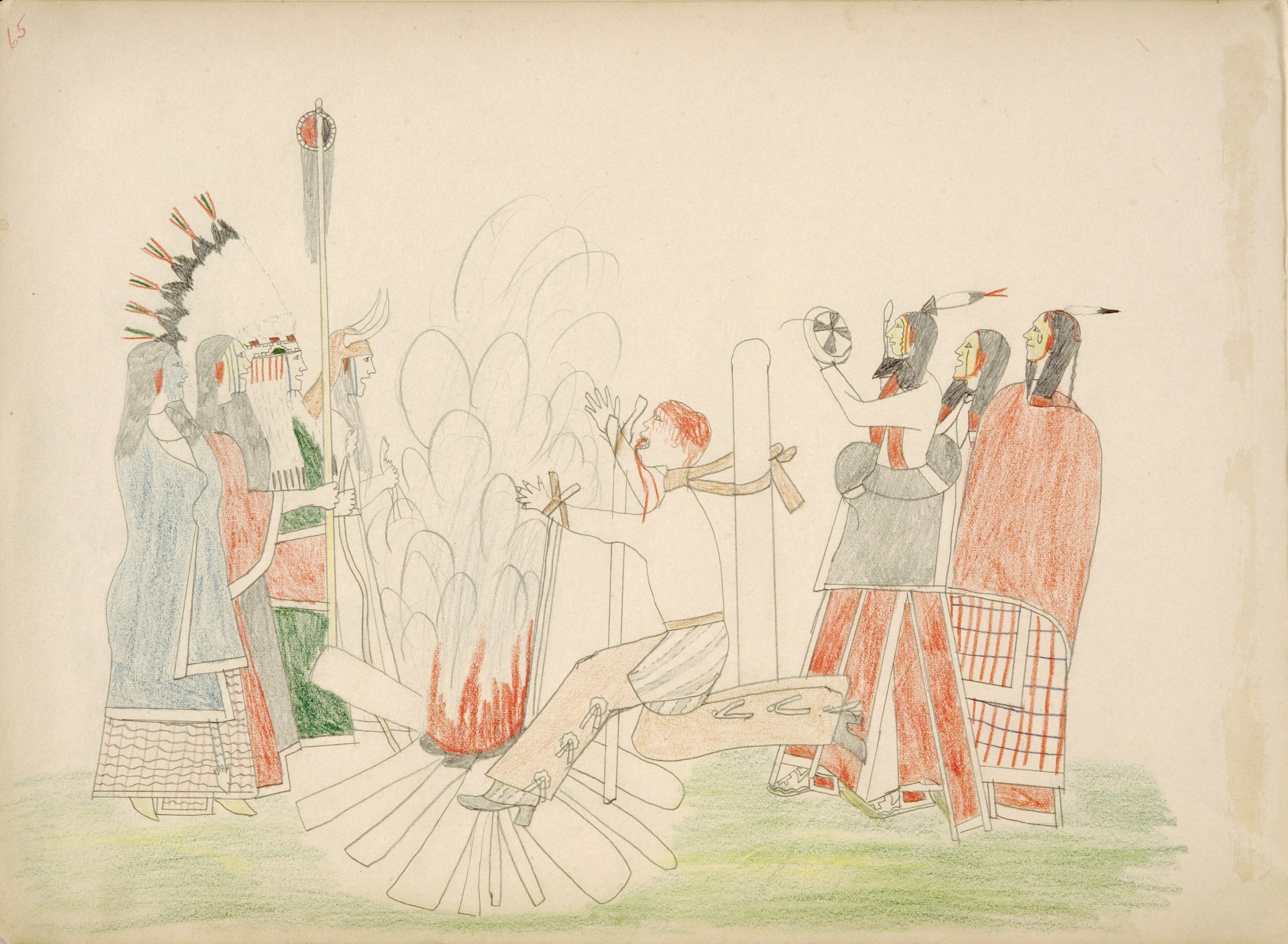 Braves Dancing around White Captive Who is being Burnt to the Stake (After being Scalped) 