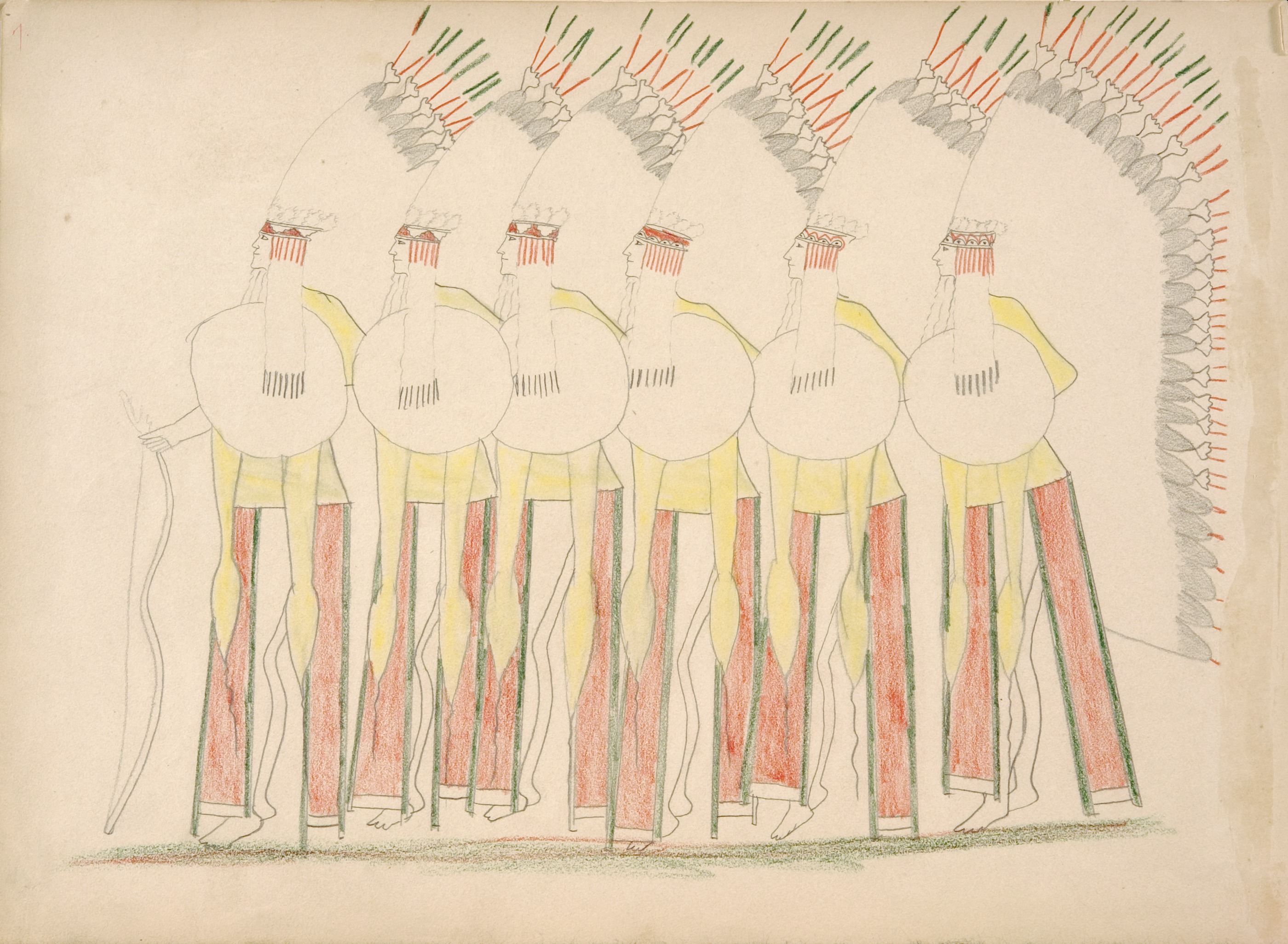 Big Brown (Kiowa) and Five of His Braves Dancing - Making Medicine Preparatory to a Buffalo Hunt