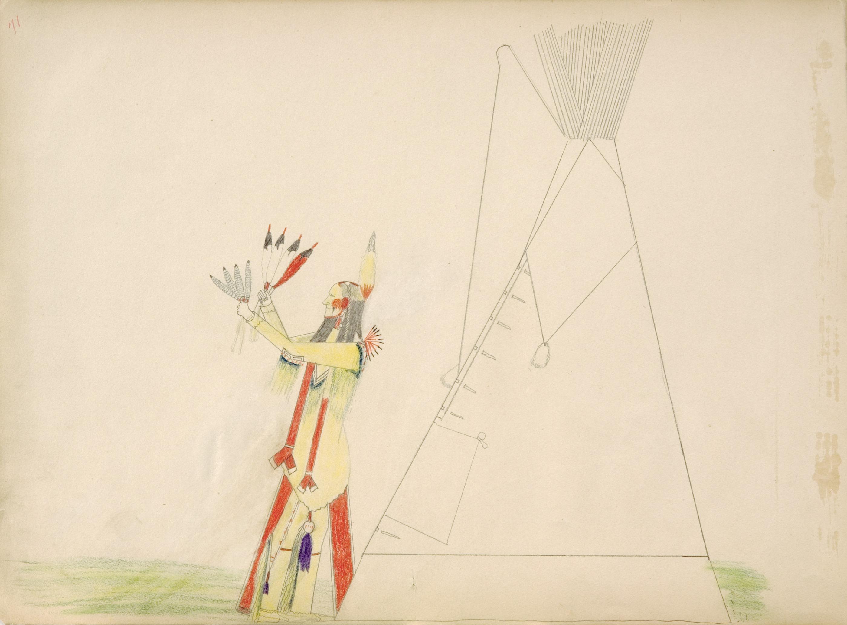 Quauah, Head Commanche Chief Making Medicine Before Engaging in Wo-gau Debautch